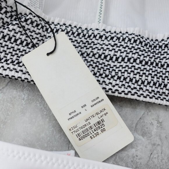 KISUII Bikini Set Large White Two Piece Halter Smocked Hipster Bikini BARNEYS - Picture 16 of 16